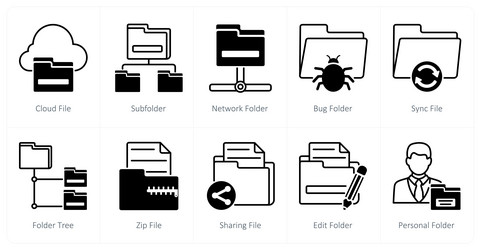 a set of 10 files icons as cloud file subfolder vector image