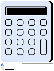 large calculator with grid-style buttons and small vector image