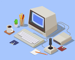 Retro Computer Isometric Scene vector image