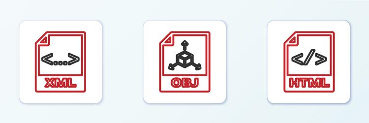 Set line html file document xml and obj icon vector