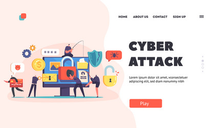 Cyber attack landing page template hacker vector