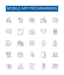 mobile app programming line icons signs set vector