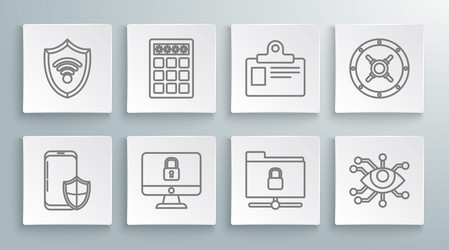 set line smartphone with security shield lock vector image