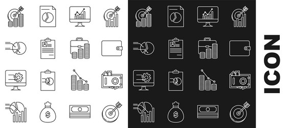 Set line target safe and money wallet computer vector