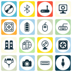 set of 16 computer hardware icons includes web vector image