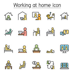 working at home icon set in color line style vector image