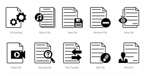 a set of 10 files icons as file setting music vector image