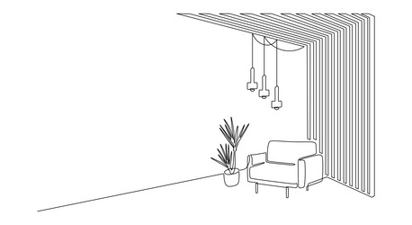 one continuous line drawing of design interior vector