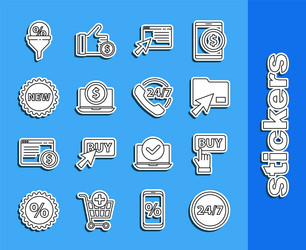 set line clock 24 hours buy button cursor click vector image