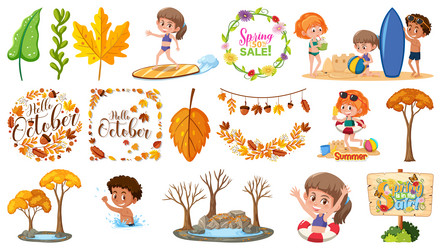 set of four seasons trees and nature objects vector image