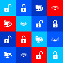 set open padlock ftp folder and computer vector image