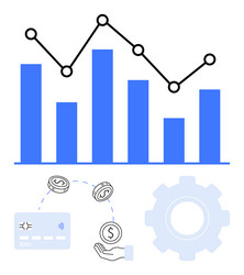 blue bar graph with data points financial vector image
