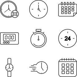 Calendar and time icon set line style vector