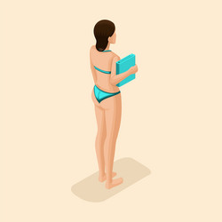 Isometric girl in a bright swimsuit beach sea vector