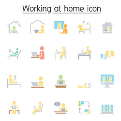 working at home icon set in flat color style vector image