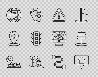 Set line folded map with location marker vector