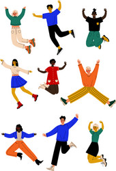 Happy people of different nationalities jumping vector