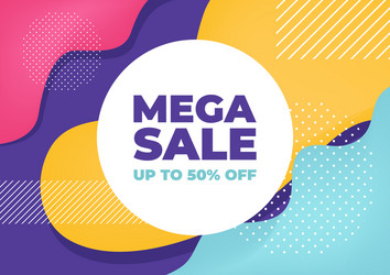 Mega sale with colorful geometric shapes banner vector