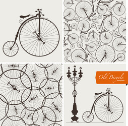 Old bicycle templates and seamless patterns vector