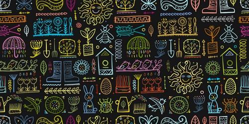 spring and gardening background seamless pattern vector image