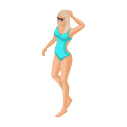 Isometric girl in a bright swimsuit beach sea vector