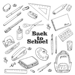 Back to school - set of objects in sketch style vector