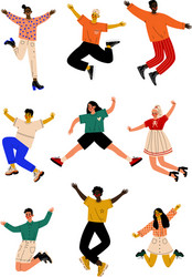 Happy people o jumping young men and women vector