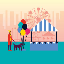 Salesman balloons booth carnival fun fair Vector Image