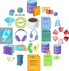 Data center icons set cartoon style vector