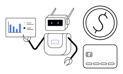 robot analyzing financial data with futuristic vector image