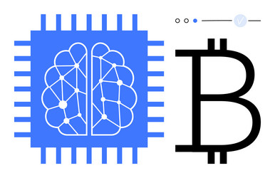 brain integrated into a microchip with bitcoin vector image