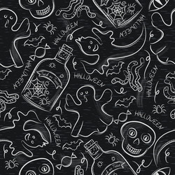 Seamless pattern with halloween objects on blackbo vector