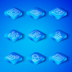 set line server and gear monitor with graph chart vector image