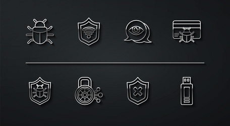 Set line system bug in credit card shield vector