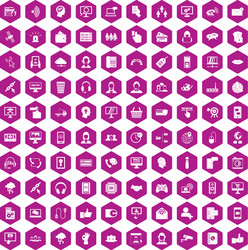 100 contact us icons hexagon violet vector