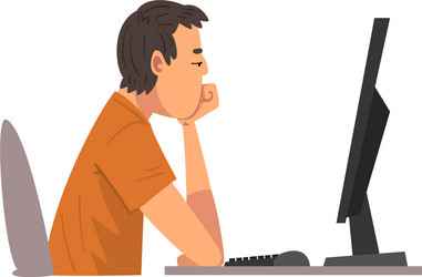Lazy Man Working at Computer vector