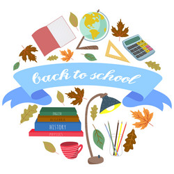 Back to school flat round set with ribbon vector
