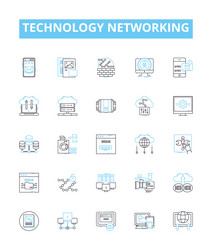 technology networking line icons set vector