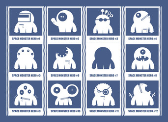 Twelve White Space Monsters vector