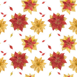 Christmas gold poinsettia watercolor seamless vector