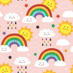 Poster with cute rainbow cloud bird and sun Vector Image