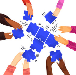 Hands diverse people with puzzles vector