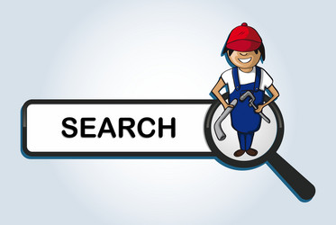 service search plumber boy cartoon vector