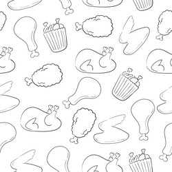 Fried chicken doodle seamless pattern vector