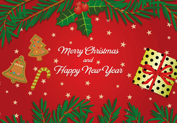 Merry Christmas Banner with Gift & Holly vector