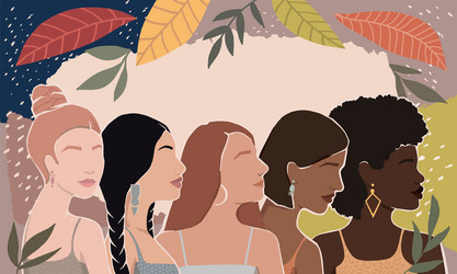 Girls different races together on an abstract vector