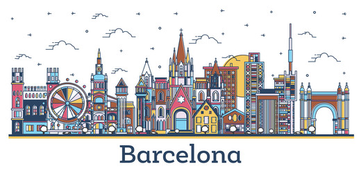 Barcelona City Skyline Outline Vector Image