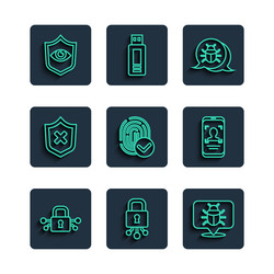 set line cyber security system bug fingerprint vector image