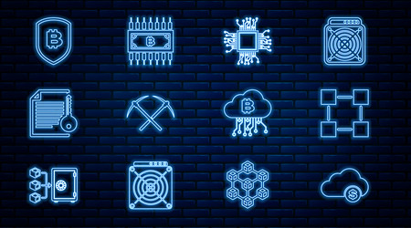 set line cryptocurrency cloud mining blockchain vector image