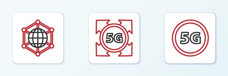 Set line globe 5g sim card social network vector